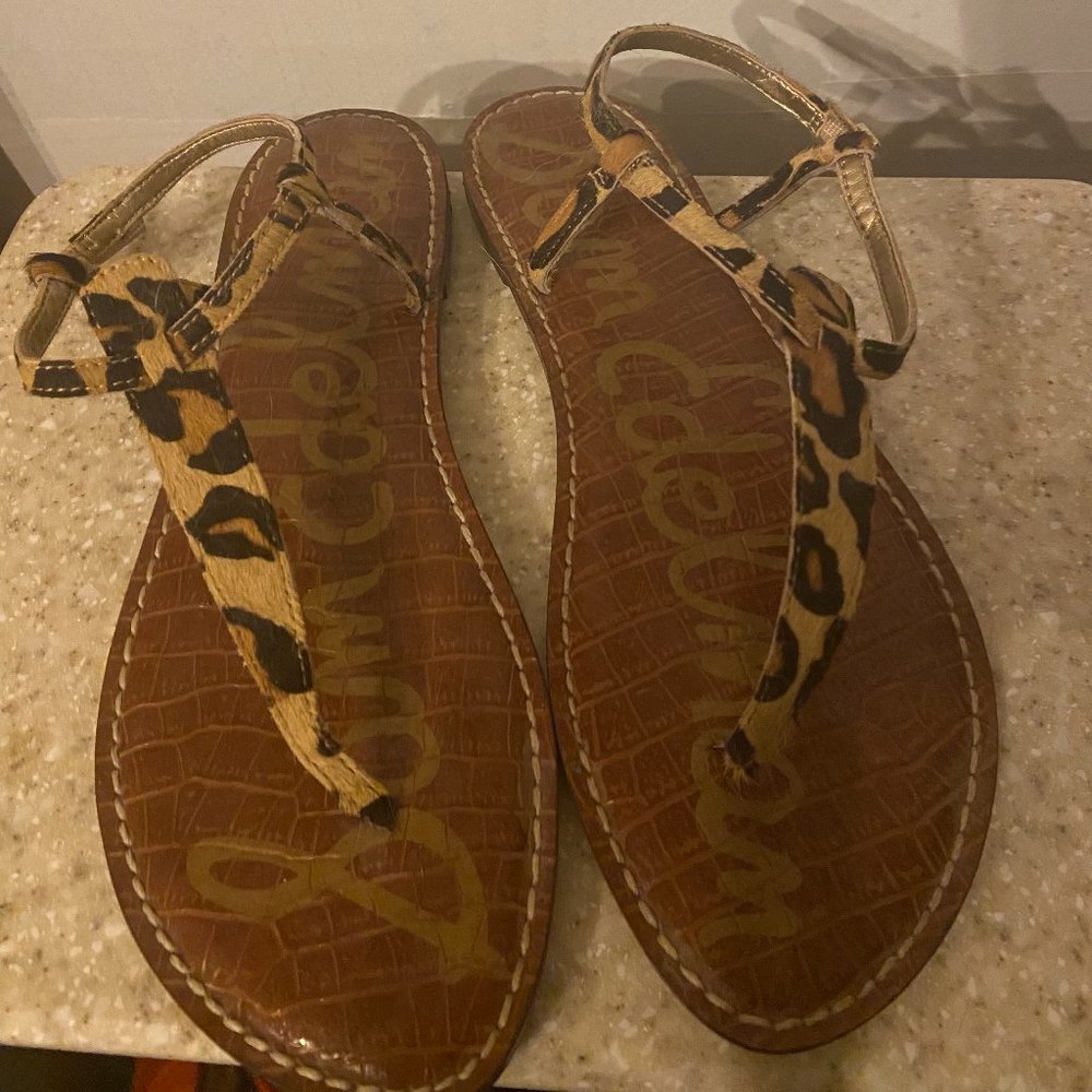 Sam Edelman Gigi Leopard Nude Leather Ankle Strap Sandal Women's SZ10